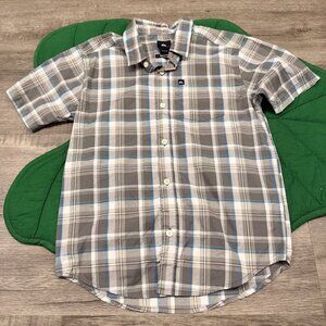 Quiksilver Boys Youth Medium Gray Plaid Short Sleeve Button Front Shirt